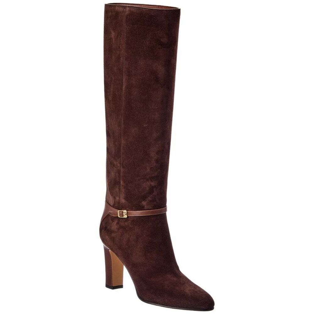 Valentino Pattie 90 Suede & Leather Knee-High Boot, Brown